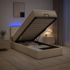Κρεβάτι Ottoman με Στρώμα και LED Κρεμ 80 x 200 cm Ύφασμα 3456951