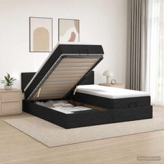 Κρεβάτι Ottoman με Στρώμα και LED Μαύρο 160 x 200 cm Ύφασμα 3457268