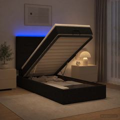Κρεβάτι Ottoman με Στρώμα και LED Μαύρο 80 x 200 cm Ύφασμα 3458029