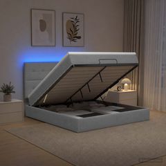 Κρεβάτι Ottoman με Στρώμα και LED Ανοιχτό γκρι 160 x 200 cm 3458083