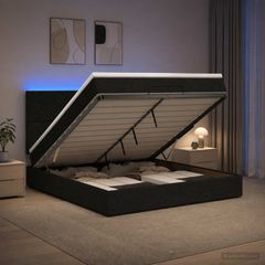 Κρεβάτι Ottoman με Στρώμα και LED Μαύρο 160 x 200 cm Ύφασμα 3458085