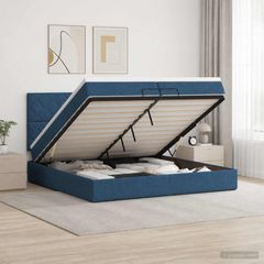 Κρεβάτι Ottoman με Στρώμα και LED Μπλε 200 x 200 cm Ύφασμα 3458186