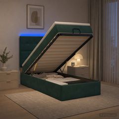 Κρεβάτι Ottoman με Στρώμα και LED Σκούρο Πράσινο 80 x 200 cm 3458268