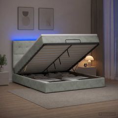 Κρεβάτι Ottoman με Στρώμα και LED Ανοιχτό γκρι 160 x 200 cm 3458313