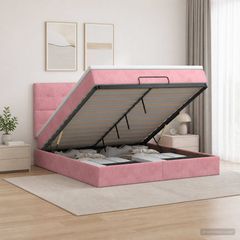 Κρεβάτι Ottoman με Στρώμα και LED Ροζ 160 x 200 cm Βελούδο 3458318