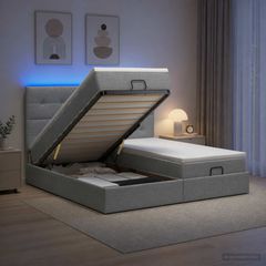 Κρεβάτι Ottoman με Στρώμα και LED Ανοιχτό γκρι 160 x 200 cm 3458430