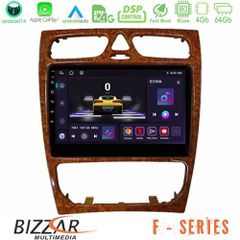 BIZZAR U-F-MB0925W F Series 8Core Android14 4+64GB Mercedes C Class (W203) Navigation Multimedia Tablet 9" (Wooden Style) Με Carplay & Android Auto