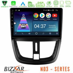 BIZZAR U-ND3-PG0688 ND3 Series 8Core Android15 2+64GB Peugeot 207 Navigation Multimedia Tablet 9"