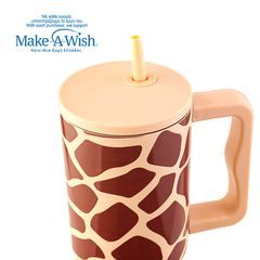 Θερμός tumbler ανοξείδωτο με πλαστικό καλαμάκι We Care Giraffe Print 900ml-thumb-1