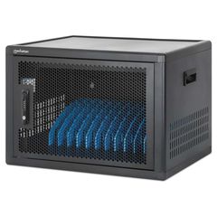 Manhattan Laptop Charging Cabinet Desktop (or trolley) via USB-C 65W 16" 12-bay, Suitable for USB-C laptops (to 16"), iPads, MacBooks, Chromebooks, other USB-C devices, Bays 395x32.5x290mm, USB-C char