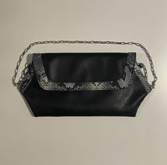 Καινούργια Ιταλική Τσάντα Clutch από Γνήσιο Δέρμα - Μαύρη & Στάμπα Python