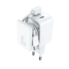 Joyroom Travel Charger GaN Γρήγορος φορτιστής C+C, 45W, PD, PPS, UFCS, με ενσωματωμένη διάταξη οργάνωσης καλωδίου, λευκό (JR-TCL05)