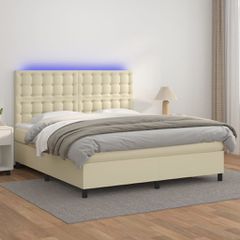 Κρεβάτι Boxspring με Στρώμα & LED Κρεμ 160x200 εκ. Συνθ. Δέρμα 3135953