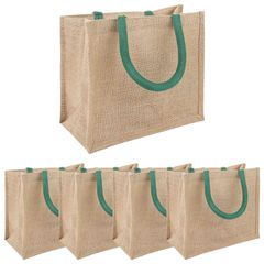 vidaXL Τσάντες από γιούτα 5 Φυσικό και Πράσινο 26 x 22 x 14 εκ