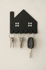 Stewehome Μεταλλική κρεμάστρα κλειδιών τοίχου με 6 γάντζους σε σχήμα σπιτιού Μαύρο 13x13 cm