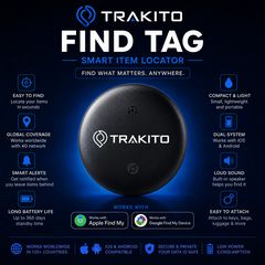 Trakito Find Tag για Apple Find My και Android Find Hub, με IP67, ενσωματωμένο buzzer και μπαταρία έως 10 μήνες. Για κλειδιά και αποσκευές.