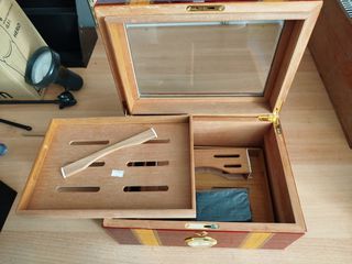 Πολυτελής Ξύλινος Υγραντήρας Πούρων (Humidor) με Γυάλινο Καπάκι & Υγρόμετρο ok-thumb-1