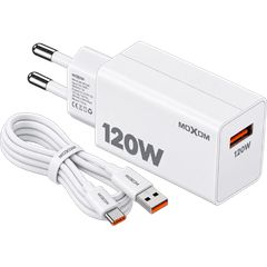 Moxom MX-HC246 Φορτιστής Τοίχου USB-A 120W Fast Charge με Καλώδιο USB-A σε USB-C 1m White