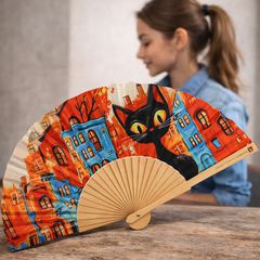 Βεντάλια ξύλινη 23εκ.- Cat in the city