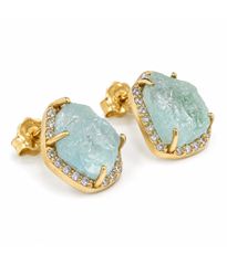 Σκουλαρίκια Χρυσά Κ14 με Φυσική Aquamarine & Ζιρκόνια
