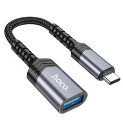Αντάπτορας Hoco UA24 USB-C σε USB 3.0 με Λειτουργία OTG 5Gbps Δυνατότητα Φόρτισης 5V/4A και Κοντό Anti-bending Καλώδιο Γκρι
