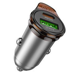 Φορτιστής Αυτοκινήτου Hoco NZ16A Rigorous Mini Size 43W USB-C PD25W + USB-A 18W Quick Charge 3.0A Γκρι