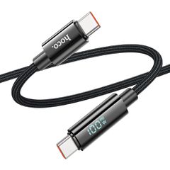 Καλώδιο Σύνδεσης Hoco U125 Benefit USB-C σε USB-C PD100W 3A για Γρήγορη Φόρτιση με Ένδειξη Φόρτισης Braided Μαύρο 1.2m