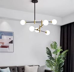 SE21-HA-6 HARUTO BLACK AND GOLD PENDANT OPAL 70x70x60cm E27x6 MAX60W IP20 2 YEARS WARRANTY HOMELIGHTING 77-50613
