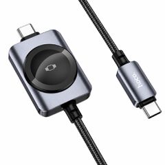 Καλώδιο Σύνδεσης 2 σε 1 Hoco CW66 USB-C σε USB-C PD100W 3A Γρήγορης Φόρτισης με Ασύρματο Φορτιστή Apple Watch 2.5W Braided Μαύρο 1.2m