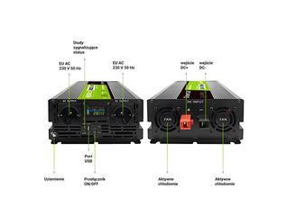 Green Cell Przetwornica napicia PowerInverter LCD 24 V 3000W/60000W Przetwornica samochodowa z wywietlaczem - czysty sinus power adapter/inverter Auto Black-thumb-1