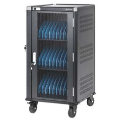 Manhattan Laptop Charging Cart/Trolley via AC Adapter (EU) 30-bay, Install device's AC Adapter (power cables) into unit, Suitable for ALL laptops (to 16"), iPads, MacBooks, Chromebooks, other portable