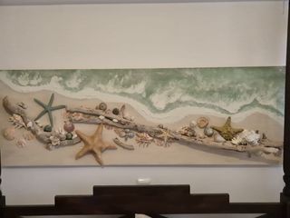 Bild Strandbild groß Muscheln Treibholz Sand