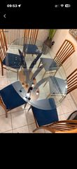 Σετ τραπεζαρίας Oval τραπέζι από χοντρό κρύσταλλο πόδια Murano και βαση ξύλου με 6 καρέκλες