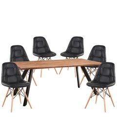 Σετ Τραπεζαρία (6+1) ArteLibre AOSA Μαύρο/Honey Maple Μέταλλο/Ξύλο/PVC/MDF 180x90x76cm 14990412