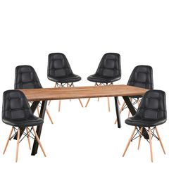 Σετ Τραπεζαρία (6+1) ArteLibre AOSA Μαύρο/Honey Maple Μέταλλο/Ξύλο/PVC/MDF 200x100x76cm 14990420