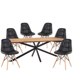 Σετ Τραπεζαρία (6+1) ArteLibre DRYOPIS Μαύρο/Φυσικό Ξύλο/PVC/Μέταλλο 200x100x75cm 14990444