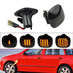 Πλαϊνά Φλας Φτερού Για Audi A3 8L 96-00 A4 B5 94-98 Skoda Octavia 97-04 Fabia 00-04 Τετράγωνα Led Dynamic Φιμέ 2 Τεμάχια