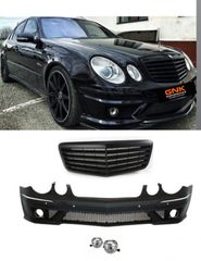 ΠΡΟΦΥΛΑΚΤΗΡΑΣ ΕΜΠΡΟΣ Mercedes W211 E-Class (2002-2009) - AMG Design με μαύρη μάσκα και προβολάκια Front bumper front grill
