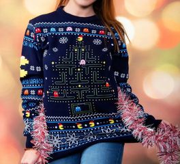 Pac-Man Christmas Sweater Size L-thumb-1