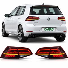 CARRO 406555 Πίσω Φανάρια Full LED Bar με Δυναμικό Τρέχουμενο Φλας Facelift Golf 7.5 GTI/R Look Κόκκινο/Φιμέ Κατάλληλα για VW Golf VII 2012-2019 | Σετ 2 Τεμ.