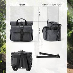 Rockbros H46 Backpack Saddlebag Handlebar Bag - Gray-thumb-3