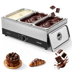 Μηχανή τήξης σοκολάτας VEVOR, 3 δεξαμενές 12,2 kg, Επαγγελματική μηχανή τήξης σοκολάτας, υψηλή ισχύς 1200W, σύστημα θέρμανσης με νερό, σώμα από ανοξείδωτο ατσάλι, εύρος θερμοκρασίας 30℃ έως 85℃, θερμα