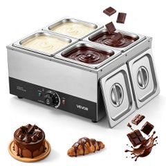 Μηχανή τήξης σοκολάτας VEVOR, 4 δεξαμενές, 8,2 kg, επαγγελματική μηχανή τήξης σοκολάτας, υψηλή ισχύς 1200W, σύστημα θέρμανσης με νερό, σώμα από ανοξείδωτο ατσάλι, εύρος θερμοκρασίας 30℃ έως 85℃, θερμα