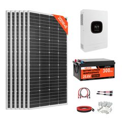 Πλήρες κιτ ηλιακής ενέργειας VEVOR 1200W 24V, 6 τεμάχια μονοκρυσταλλικά ηλιακά πάνελ 200W + μπαταρία LiFePO₄ 25,6V 300Ah + υβριδικός μετατροπέας 24V 3600W, κιτ ηλιακής ενέργειας υψηλής απόδοσης αυτόνο