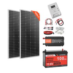 Πλήρες κιτ ηλιακής ενέργειας VEVOR 400W 12V, 2 τεμάχια μονοκρυσταλλικά ηλιακά πάνελ 200W + μπαταρία LiFePO₄ 12,8V 100Ah + ρυθμιστής φόρτισης MPPT 40A + μετατροπέας ισχύος 1000W για τροχόσπιτα, κάμπινγ