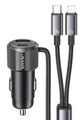 USAMS φορτιστής αυτοκινήτου CC287 με 2 σε 1 καλώδιο, USB/USB-C θύρες, 66W, μαύρος
