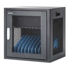 Manhattan Laptop Charging Cabinet Desktop via AC Adapter (EU) 10-bay, Install device's AC Adapter (power cables) into unit, Suitable for ALL laptops (to 16"), iPads, MacBooks, Chromebooks, other porta