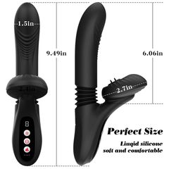 Silicone Vibrator with Licking, Thrusting & Heating – 7 Modes – Black-thumb-4