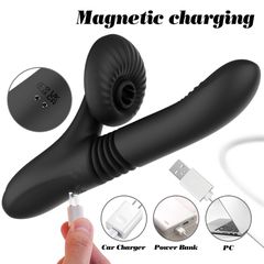 Silicone Vibrator with Licking, Thrusting & Heating – 7 Modes – Black-thumb-3