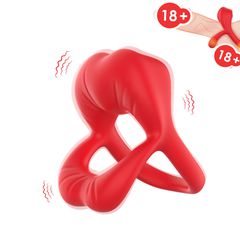 Big Mouth Vibrating Cock Ring – 9 Functions – Red-thumb-2